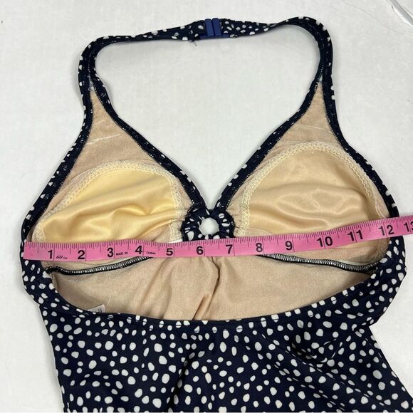 Speedo Navy White Polka Dot Halter V-Neck One Piece Swimsuit Women’s 10 - Picture 7 of 16